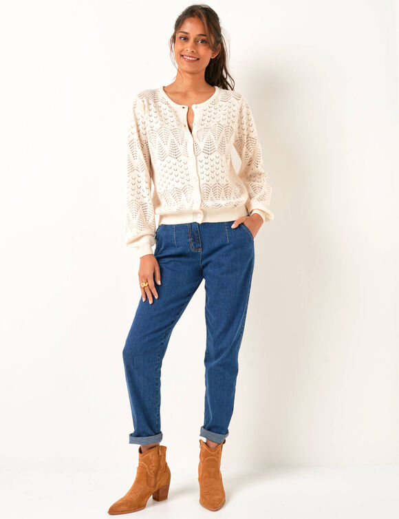 Gilet boutonné, maille pointelle (écru) Gilet boutonné, maille pointelle (écru)